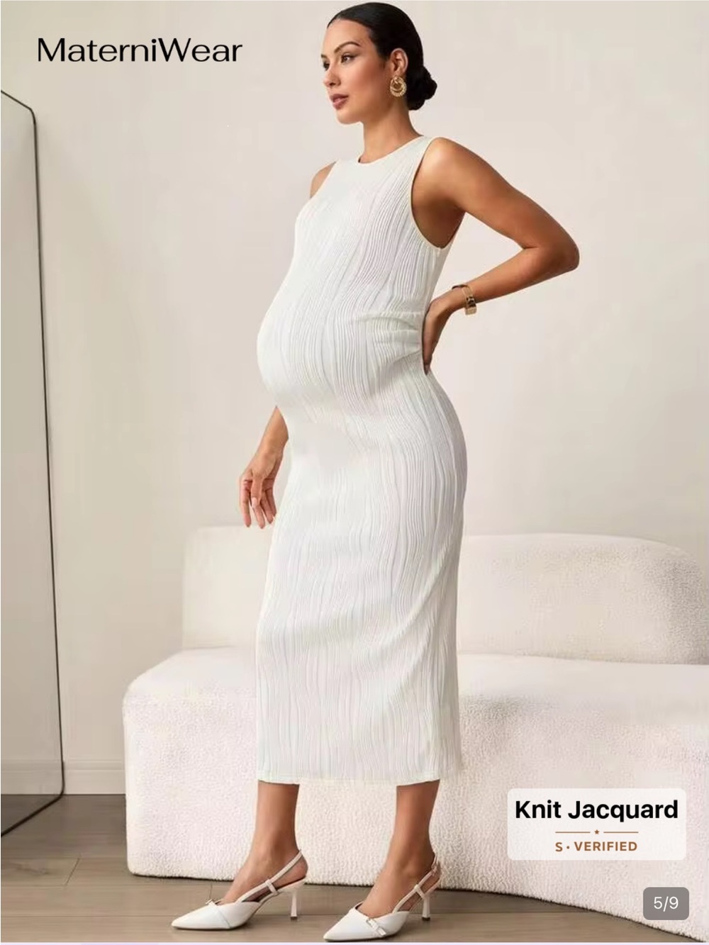 SHEIN White Sleeveless Knit Jacquard Maternity Bodycon Dress - Picture 2 of 8